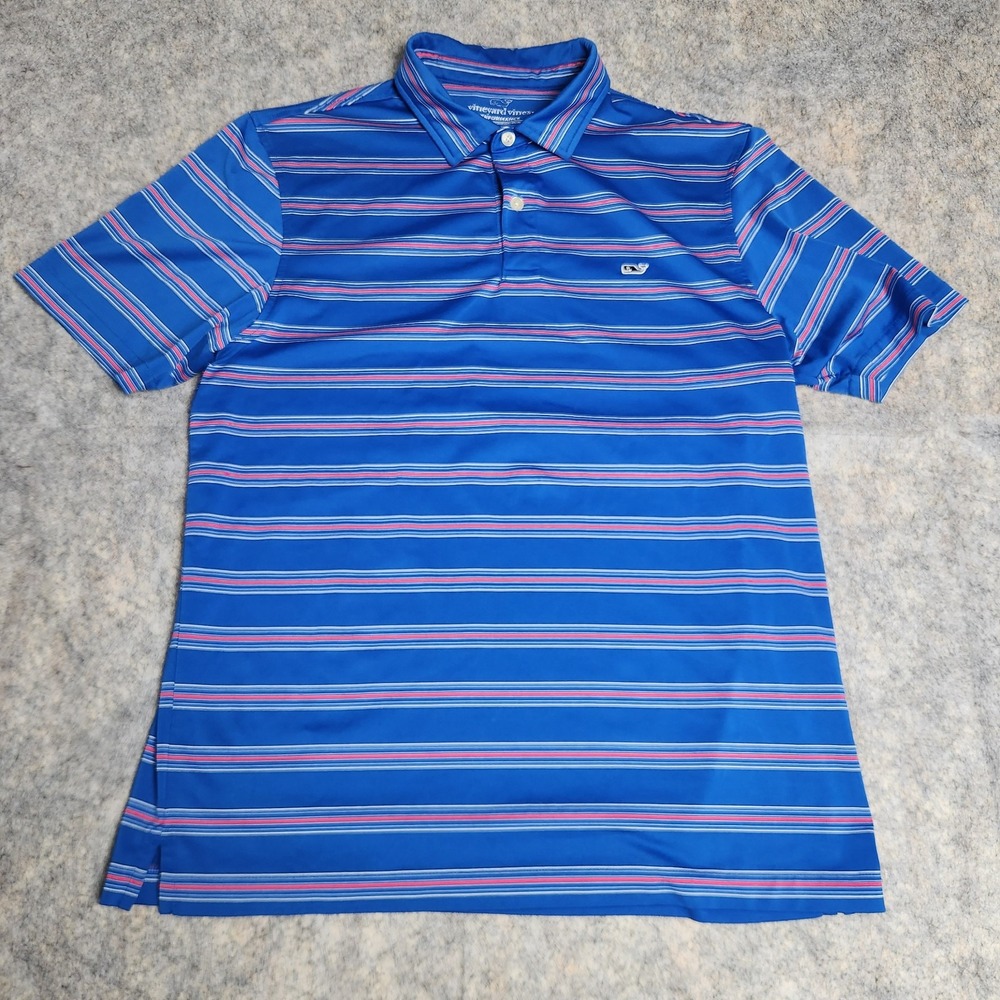 Vineyard Vines Performance Polo Men M Blue Red White Striped Stretch Golf Preppy